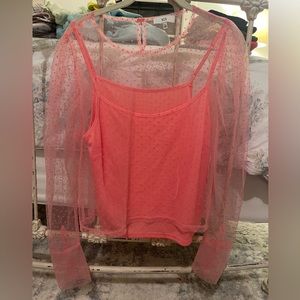 NWT NSR Pink Dot Organza Puff Sleeve Blouse